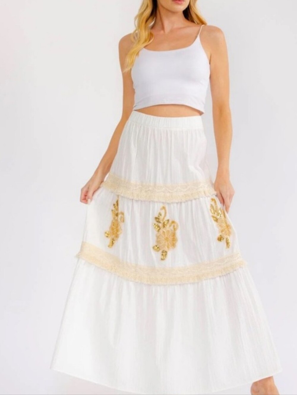 Maxi Skirt with Gold Embroidered Motifs
